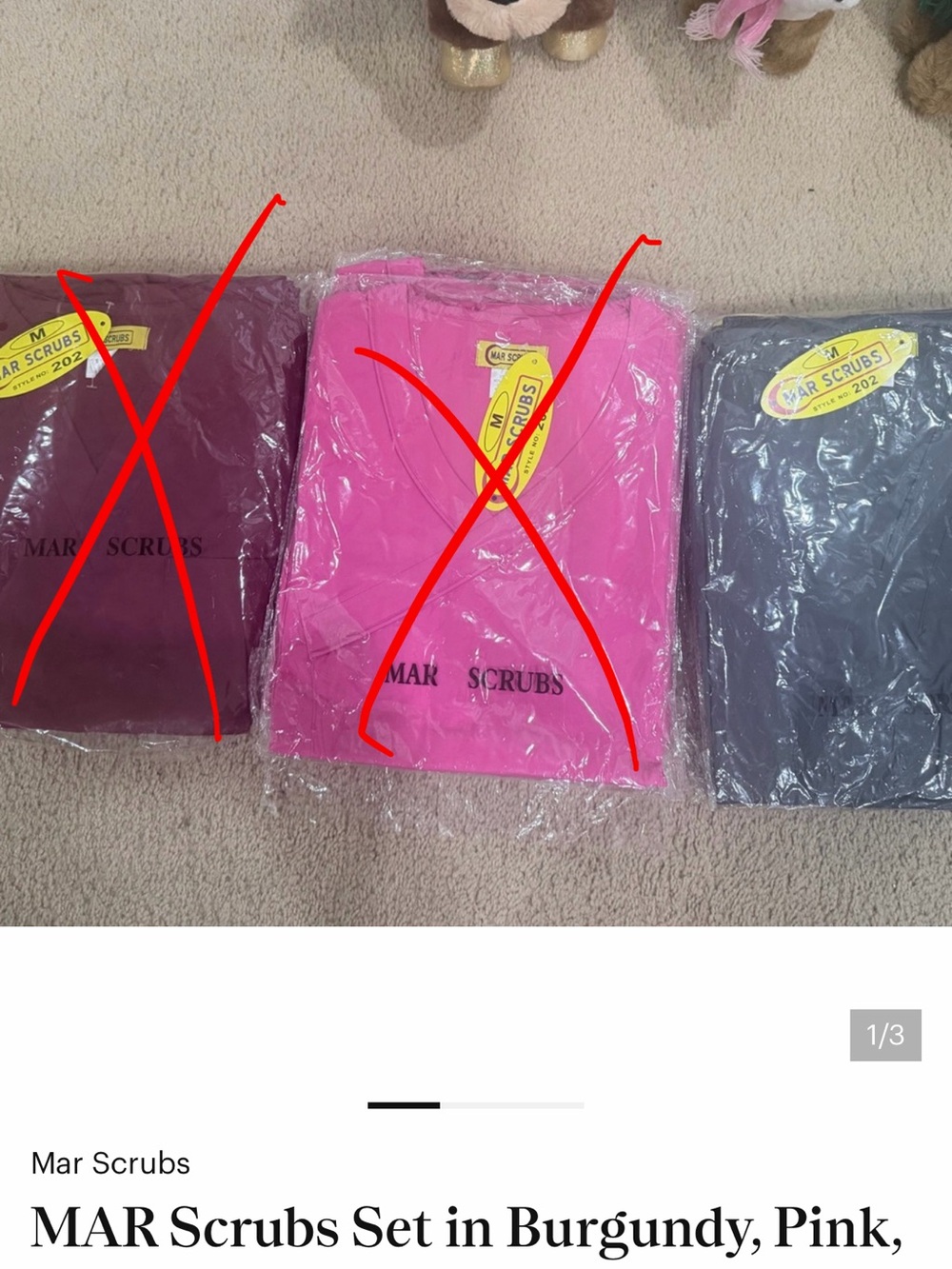 MAR Scrubs Set in Burgundy, Pink, and Gray